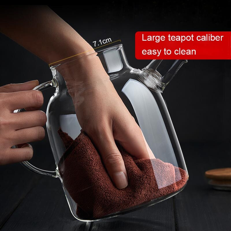 Голям топлоустойчив стъклен чайник Чайник с цветя Чайник за чай Голям прозрачен стъклен контейнер за плодов сок Керамичен държач за чайник Основа Droshipping