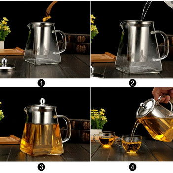 350/550/750/950ML Чайник от боросиликатно стъкло Топлоустойчив квадратен стъклен чайник Чай за инфузер Филтър Мляко Oolong Цвете Чайник