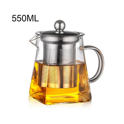 350/550/750/950ML Чайник от боросиликатно стъкло Топлоустойчив квадратен стъклен чайник Чай за инфузер Филтър Мляко Oolong Цвете Чайник