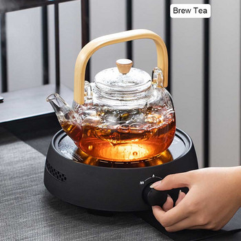 Дръжка BORREY Стъклен чайник Топлоустойчив чайник Чайник с цветя Чайник за чай Голям прозрачен контейнер за плодов сок Керамична основа за държач за чайник
