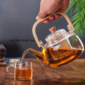 Дръжка BORREY Стъклен чайник Топлоустойчив чайник Чайник с цветя Чайник за чай Голям прозрачен контейнер за плодов сок Керамична основа за държач за чайник