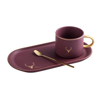 Европейски луксозни керамични златни ръбове Чаши за кафе и чинийки Комплекти лъжици с подаръчна кутия Чай Соево мляко Чаши за закуска Десертна чиния