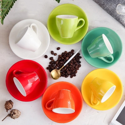 Set de căni de cafea espresso de 80 ml cu glazură colorată ceașcă și farfurie de cafea din ceramică Accesorii pentru bucătărie de casă Vase de băutură kahve fincan takimlari