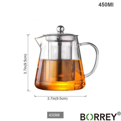 BORREY arbatos infuzinis puodas Karščiui atsparus stiklinis arbatinukas su filtru, gėlių arbatos puodelis Oolong Puer Kettle stiklinis kavos arbatos indas 1300 ml