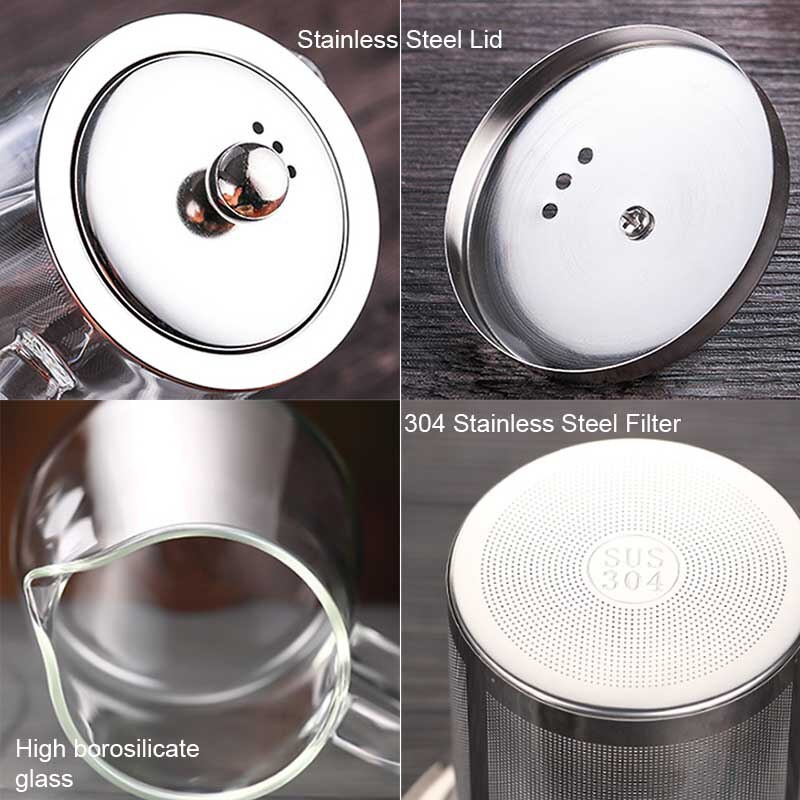 BORREY arbatos infuzinis puodas Karščiui atsparus stiklinis arbatinukas su filtru, gėlių arbatos puodelis Oolong Puer Kettle stiklinis kavos arbatos indas 1300 ml