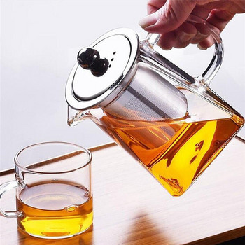 350-950 мл топлоустойчив стъклен чайник Контейнер Чайник Прозрачен чайник Квадратни филтърни кошници с нагревател за инфузер от неръждаема стомана