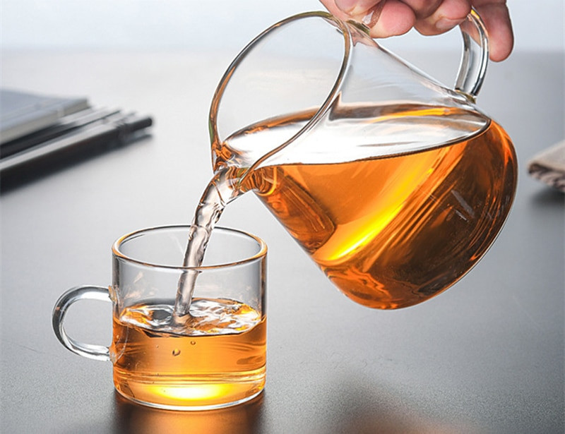 Karščiui atsparus skaidraus stiklo arbatinukas puodukas cha hai, rankų darbo kung fu arbatos puodeliai teaset gongdao arbatos indų taškai su rankena