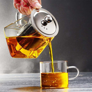 BORREY Топлоустойчив стъклен чайник с филтър за чай от неръждаема стомана Чайник за чай с цветя Чайник Kung Fu Чайник Puer Oolong