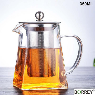 Ceainic din sticlă rezistentă la căldură BORREY, cu filtru de infuzor de ceai din oțel inoxidabil, ceainic cu flori, ceainic Kung Fu, ceainic Puer Oolong