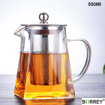 BORREY hőálló üveg teáskanna rozsdamentes acél teáskanna szűrővel Virágos teáskanna Kung Fu teáskészlet Puer Oolong teáskanna