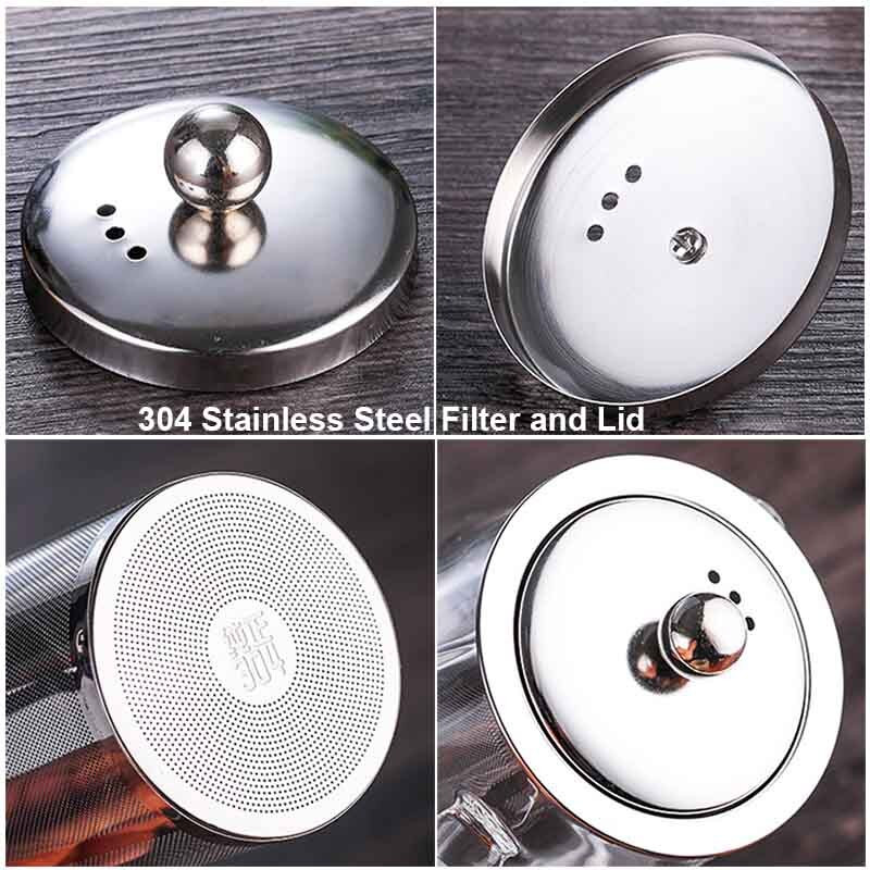Ceainic din sticlă rezistentă la căldură BORREY, cu filtru de infuzor de ceai din oțel inoxidabil, ceainic cu flori, ceainic Kung Fu, ceainic Puer Oolong