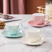 Cutelife White Pearl Shell kerámia kávéscsésze szett lakberendezési desszert tejes tea csésze csészealj Retro kis újrafelhasználható ivópohár