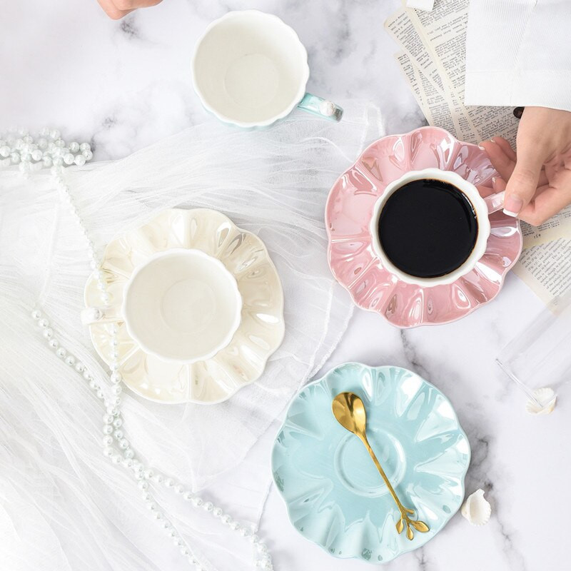 Cutelife White Pearl Shell kerámia kávéscsésze szett lakberendezési desszert tejes tea csésze csészealj Retro kis újrafelhasználható ivópohár