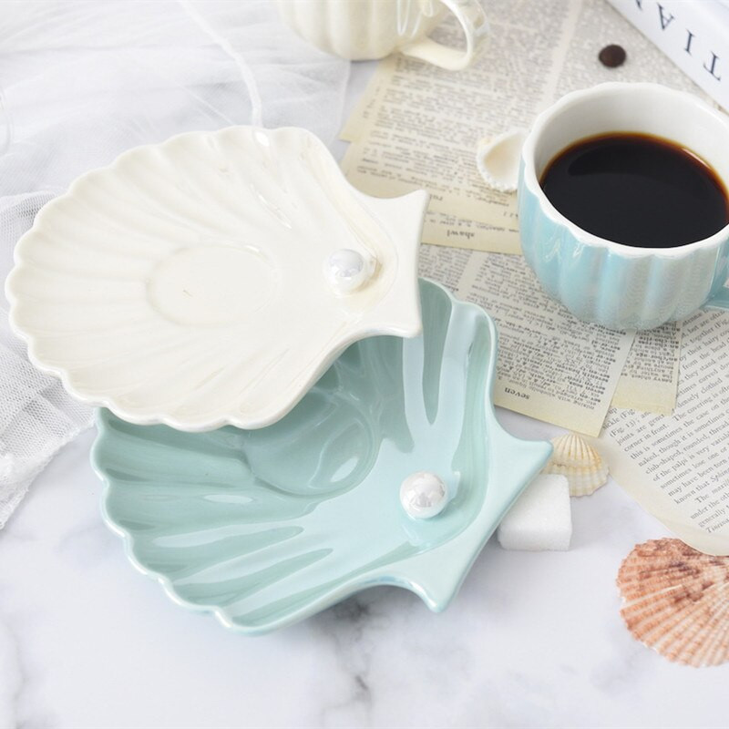 Cutelife White Pearl Shell kerámia kávéscsésze szett lakberendezési desszert tejes tea csésze csészealj Retro kis újrafelhasználható ivópohár
