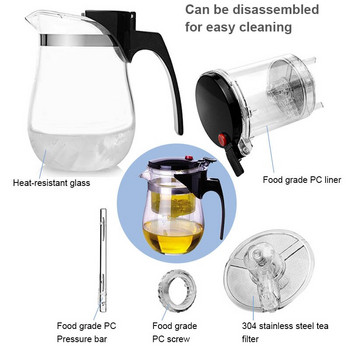 Чайник от боросиликатно стъкло BORREY Топлоустойчив стъклен чайник с филтър за инфузер за чай Пуер чайник 500 мл Кунг-фу чайник с цветя