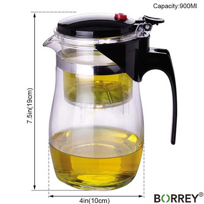 Ceainic din sticlă borosilicată BORREY Ceainic din sticlă termorezistentă cu filtru de infuzor de ceai Fierbător Puer 500Ml Ceainic cu flori de ceai Kung Fu