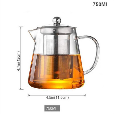 Seturi de ceai cafea ceainic din sticlă rezistentă la căldură cu infuzor din oțel inoxidabil Recipient încălzit ceainic fierbător transparent bun Droshipping