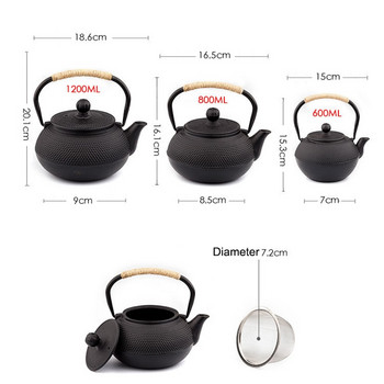 UPORS Японска желязна кана за чай с инфузер от неръждаема стомана Чугунен чайник Чайник за чай за вряща вода Oolong Tea 600/800/1200ML