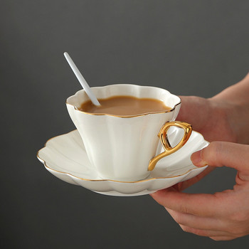 Керамична елегантна чаша за кафе от костен Китай с комплект чинийки Бял порцелан Пном Пен Офис Чаша за кафе Домашно кафене Чаша за еспресо