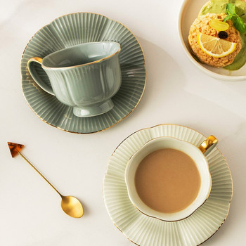 Европейски керамични леки луксозни ретро цветя комплект чаши за кафе чаша за закуска бутиково домакинско кафене ресторант