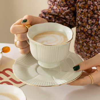 Европейски керамични леки луксозни ретро цветя комплект чаши за кафе чаша за закуска бутиково домакинско кафене ресторант