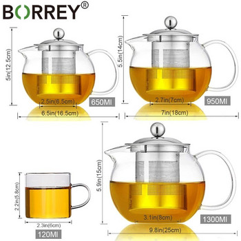 Чайник от боросиликатно стъкло BORREY с подвижен филтър за инфузер Топлоустойчив стъклен чайник Комплект чаши Чайник за чай Puer Oolong с цветя