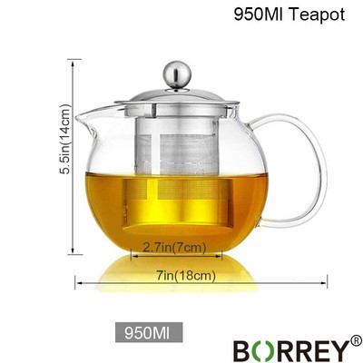 BORREY borosilikatinio stiklo arbatinukas su nuimamu infuziniu filtru karščiui atsparaus stiklinio arbatinuko puodelio rinkinys Flower Puer Oolong arbatos virdulys