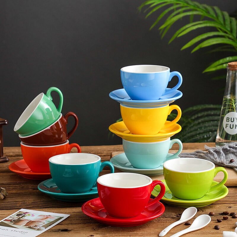 Ceașă de cafea și farfurie Cappuccino lucioasă Latte Veselă de porțelan Seturi de cafea 220 ml Vesălă ceramică Espresso Cadou