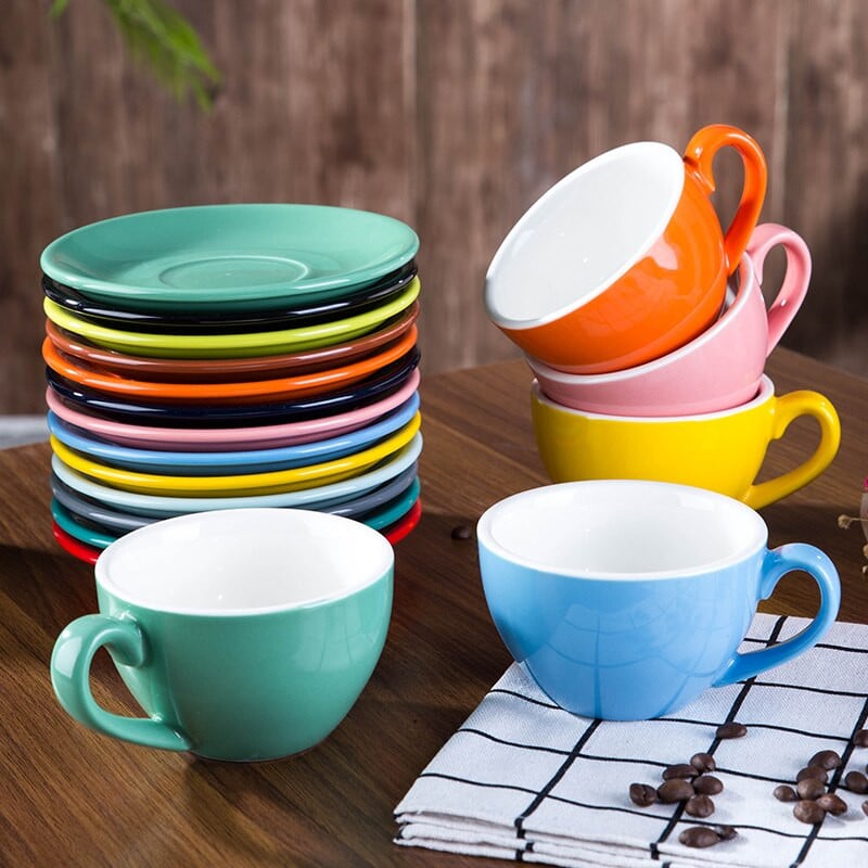Ceașă de cafea și farfurie Cappuccino lucioasă Latte Veselă de porțelan Seturi de cafea 220 ml Vesălă ceramică Espresso Cadou