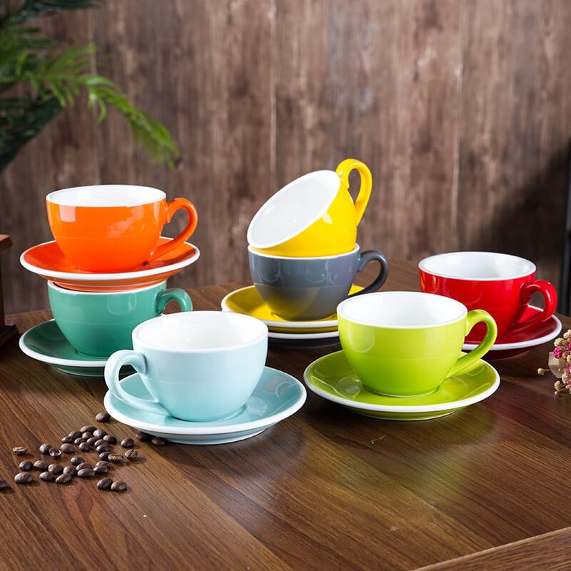Ceașă de cafea și farfurie Cappuccino lucioasă Latte Veselă de porțelan Seturi de cafea 220 ml Vesălă ceramică Espresso Cadou