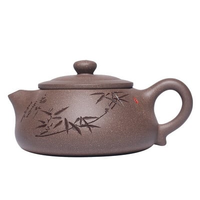 Yixing Bamboo Leaves Pattern Tea Pot Handmade Purple Clay Stone Scoop Teapot Beauty Kettle Κινέζικα Δώρα Τελετής Τσάι 230ml