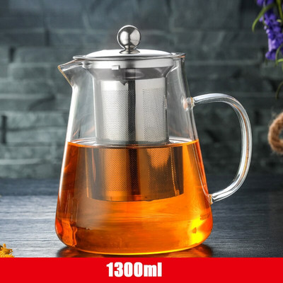 Стъклен чайник с филтър за инфузер от неръждаема стомана Топлоустойчива стъклена кана за чай Пуер чайник 450 ml/550 ml/750 ml/950 ml/1300 ml