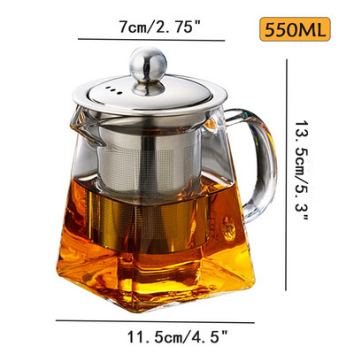 Стъклен чайник с филтър за инфузер от неръждаема стомана Топлоустойчива стъклена кана за чай Пуер чайник 450 ml/550 ml/750 ml/950 ml/1300 ml