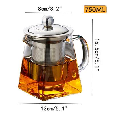 Стъклен чайник с филтър за инфузер от неръждаема стомана Топлоустойчива стъклена кана за чай Пуер чайник 450 ml/550 ml/750 ml/950 ml/1300 ml