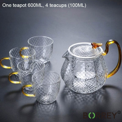 BORREY stiklo arbatinuko puodelių rinkinys karščiui atsparus stiklinis arbatinukas su arbatos infuzijos filtru auksine rankena Oolong gėlių arbatinukas Puer arbatos virdulys