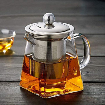 Сервиз за чай Стъклен чайник 950 ML Чайници за един с топлоустойчива инфузионна част от неръждаема стомана Идеален за офис комплекти за чай и кафе