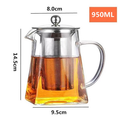 Teáskészlet Üveg teáskanna 950 ML-es teáskannák egy személynek, hőálló, rozsdamentes acél infúzióval, tökéletes tea- és kávéfőző irodai készletekhez
