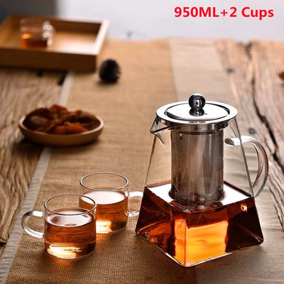 Teáskészlet Üveg teáskanna 950 ML-es teáskannák egy személynek, hőálló, rozsdamentes acél infúzióval, tökéletes tea- és kávéfőző irodai készletekhez