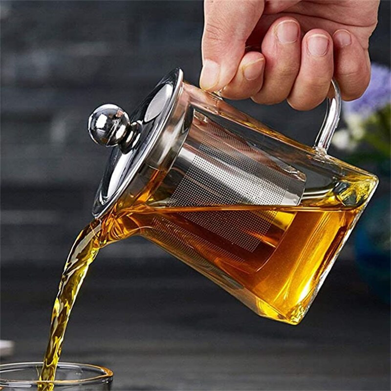 Teáskészlet Üveg teáskanna 950 ML-es teáskannák egy személynek, hőálló, rozsdamentes acél infúzióval, tökéletes tea- és kávéfőző irodai készletekhez