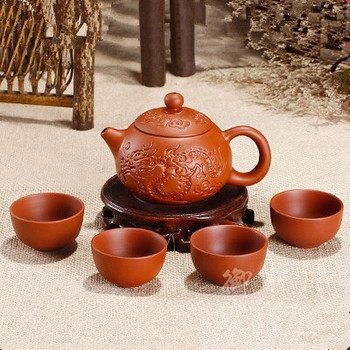 Глина Kung Fu Bule 150 ml Yixing Zisha Bule Китайски порцеланов чай + 4 копия Kung Fu чаша Ръчно изработен керамичен чайник за чай Dragon