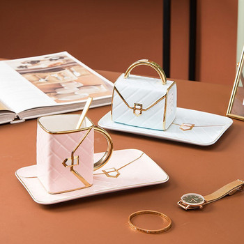 Creative Gold Painted Handbain Shape Keramic Cup and Diacer Exquisite σετ κούπας καφέ 310ml French Xicara Cafe Το καλύτερο δώρο για γυναίκες
