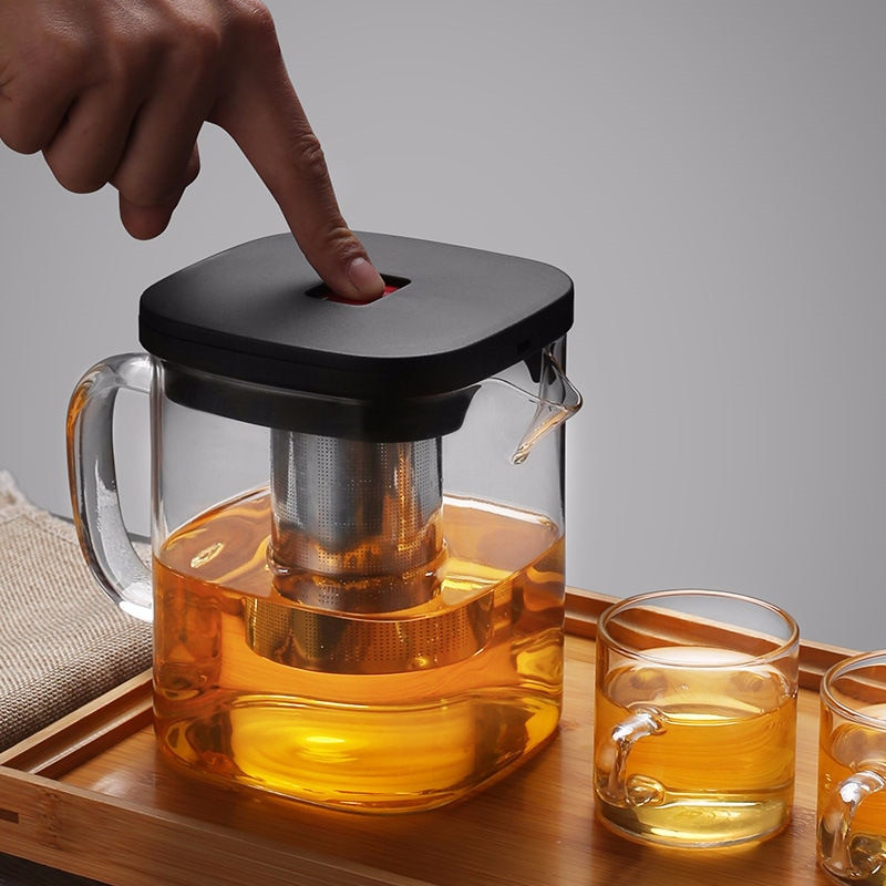 Átlátszó üveg teáscsésze készletek Hőálló, négyzet alakú üveg teáskanna teainfúzióval Puer Oolong teáskannák Vízforraló Irodai teáscsésze
