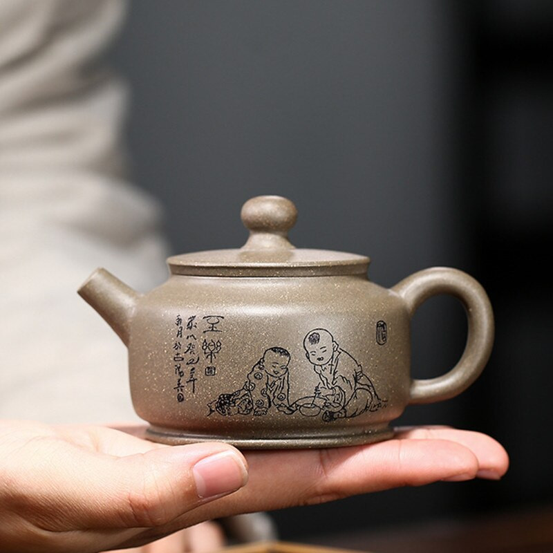 150 ml Yixing Purple Clay teáskannák, golyós formájú infuser, kézzel készített teáskanna nyers érc szekció iszap szépség vízforraló kínai Zisha teáskészlet