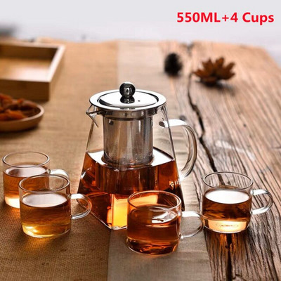 Υψηλής ποιότητας γυάλινη τσαγιέρα ανθεκτική στη θερμότητα με έγχυση από ανοξείδωτο χάλυβα Δοχείο τσαγιού Gold Clear Kettle Droshipping