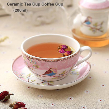 BORREY Саксия за чай с цветя Керамична чаша за чай Чинийка Топлоустойчива стъклена кана за чай Филтър Порцеланова чаша за кафе Чаша за следобеден чай Комплект