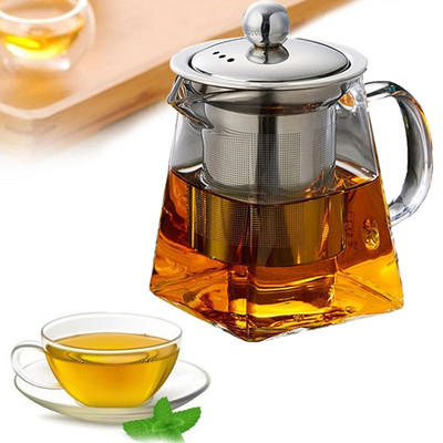 Квадратен топлоустойчив стъклен чайник с филтър за инфузор от неръждаема стомана Чайник за чай пуер Прозрачен стъклен чайник Чаша Комплекти за чай