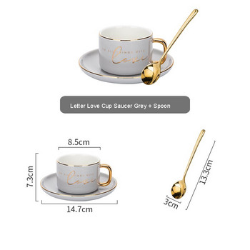 Κούπες Letter Loves Coffee Saucers Σετ Nordic κούπες με πιάτα Χρυσό κουτάλι για το σπίτι Απογευματινό τσάι για επιδόρπιο tasse