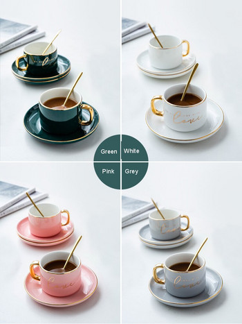 Чаши Letter Loves Кафе чинийки Комплект скандинавски чаши с чинии Златна лъжица за дома Следобеден чай за десерт tasse