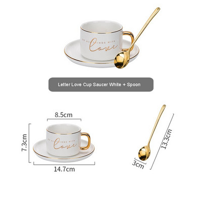 Căni Letter Loves Set farfurioare de cafea Căni nordice cu farfurii Lingură de aur pentru acasă ceai de după-amiază pentru desert taste