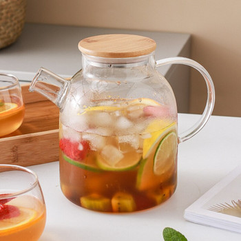 Голям топлоустойчив стъклен чайник Чайник с цветя Чайник Голям прозрачен стъклен контейнер за плодов сок Керамичен държач за чайник Основа Droshipping